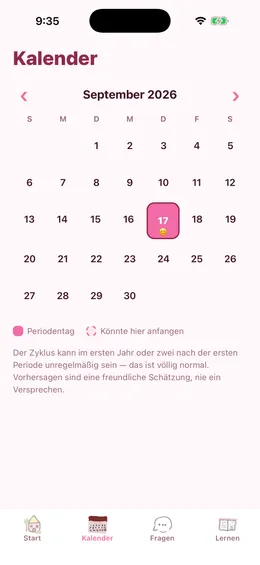 Bloom-Kalender mit sanften Periodenvorhersagen