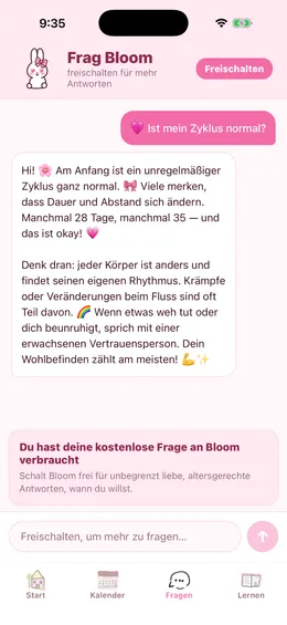Frag-Bloom-Chat beantwortet Periodenfragen freundlich