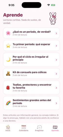 Pestaña Aprende de Bloom con lecturas cortas sobre el periodo